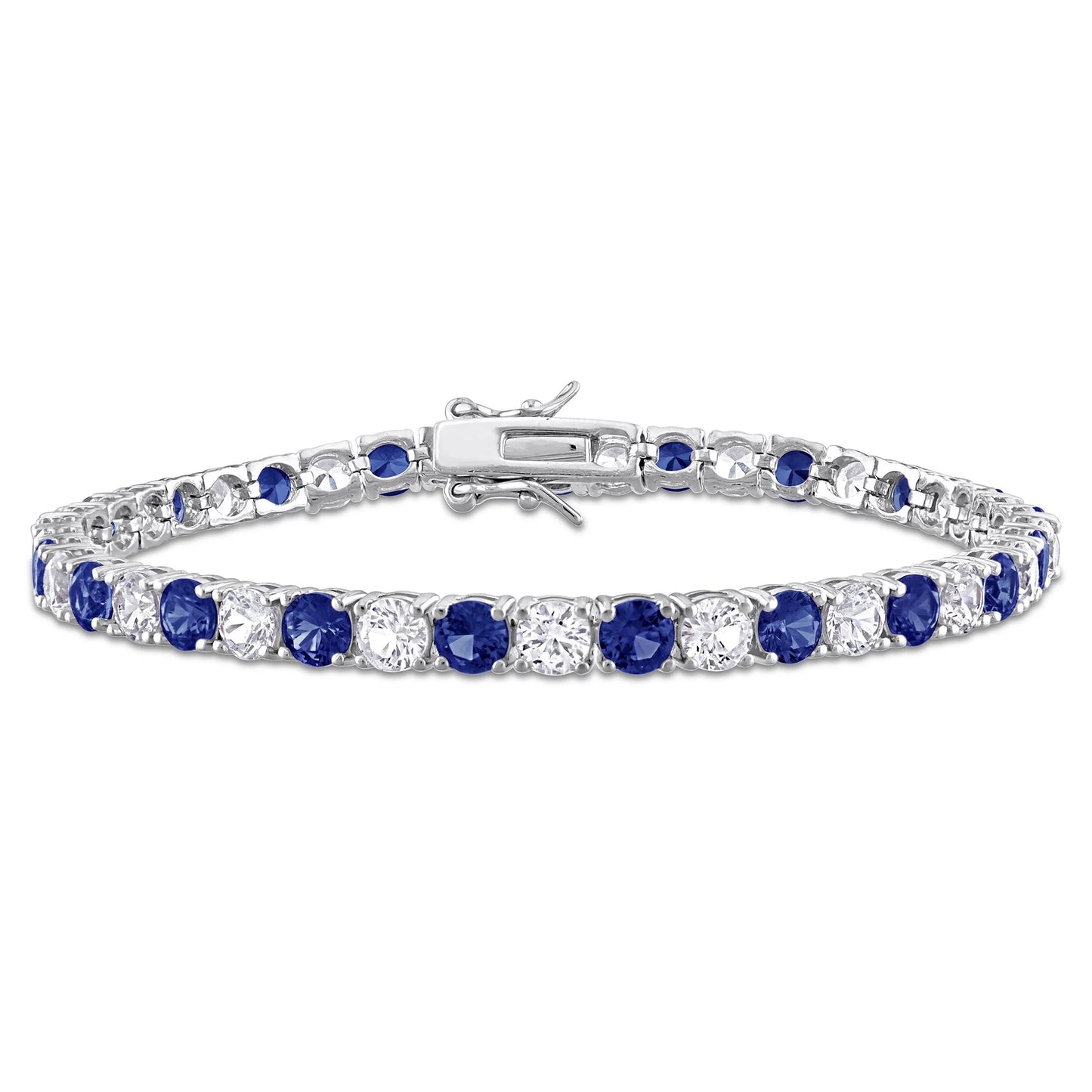 Miabella Women'S 14-1/4 Carat T.G.W. Created Blue & White Sapphire Sterling Silver Tennis Bracelet