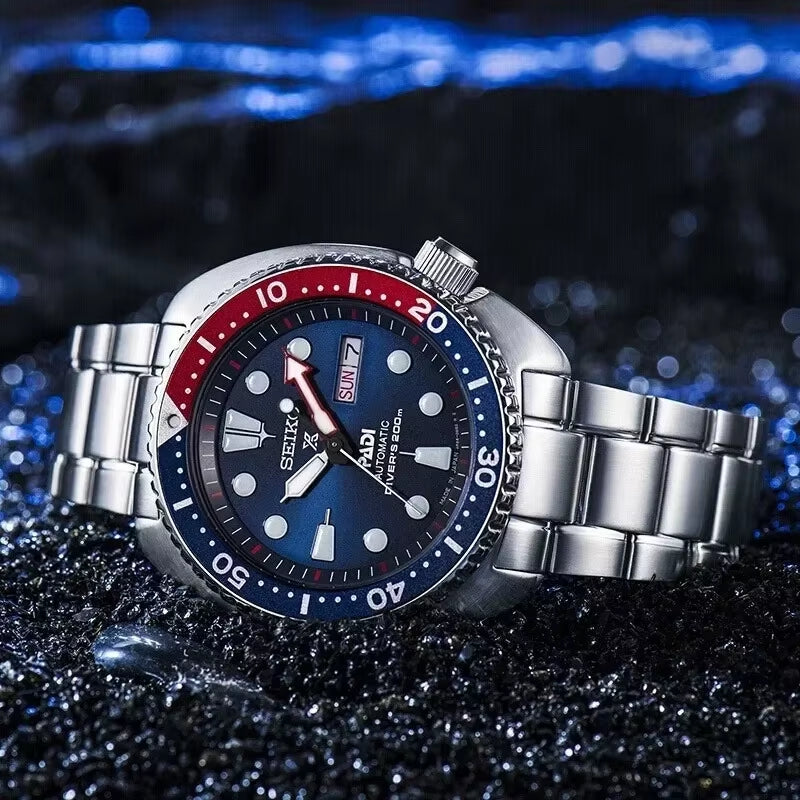 Men'S PADI SRPE99 Water Ghost Automatic Mechanical Watch Diving Watch Silver Strap Blue Red Bezel Wrist Watch