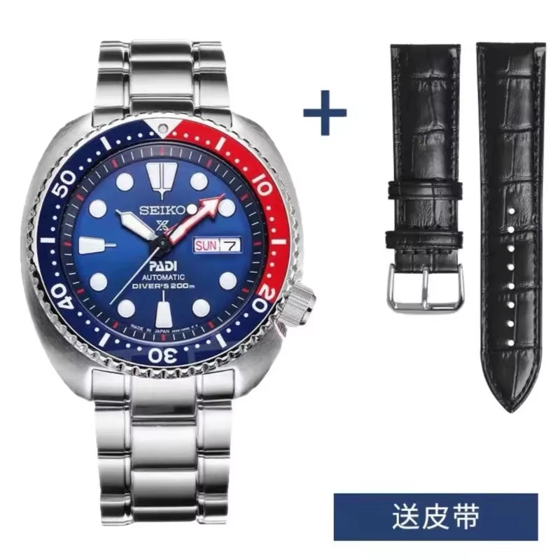 Men'S PADI SRPE99 Water Ghost Automatic Mechanical Watch Diving Watch Silver Strap Blue Red Bezel Wrist Watch