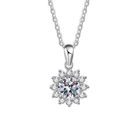 S925 Sterling Silver 1 Carat Moissanite Sunflower Necklace - Exuding Timeless Elegance, Perfect for Birthdays, Valentine'S Day, and Christmas Celebrations