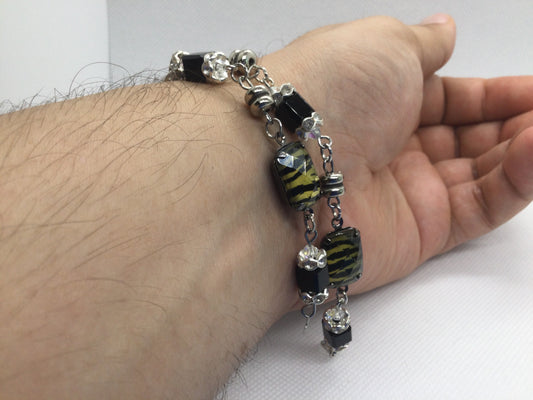 Brown zebra. bracelet with black amethyst